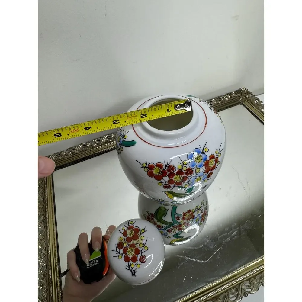 Hand Crafted Japenese Lidded Ginger Jar Bird Floral Motiff